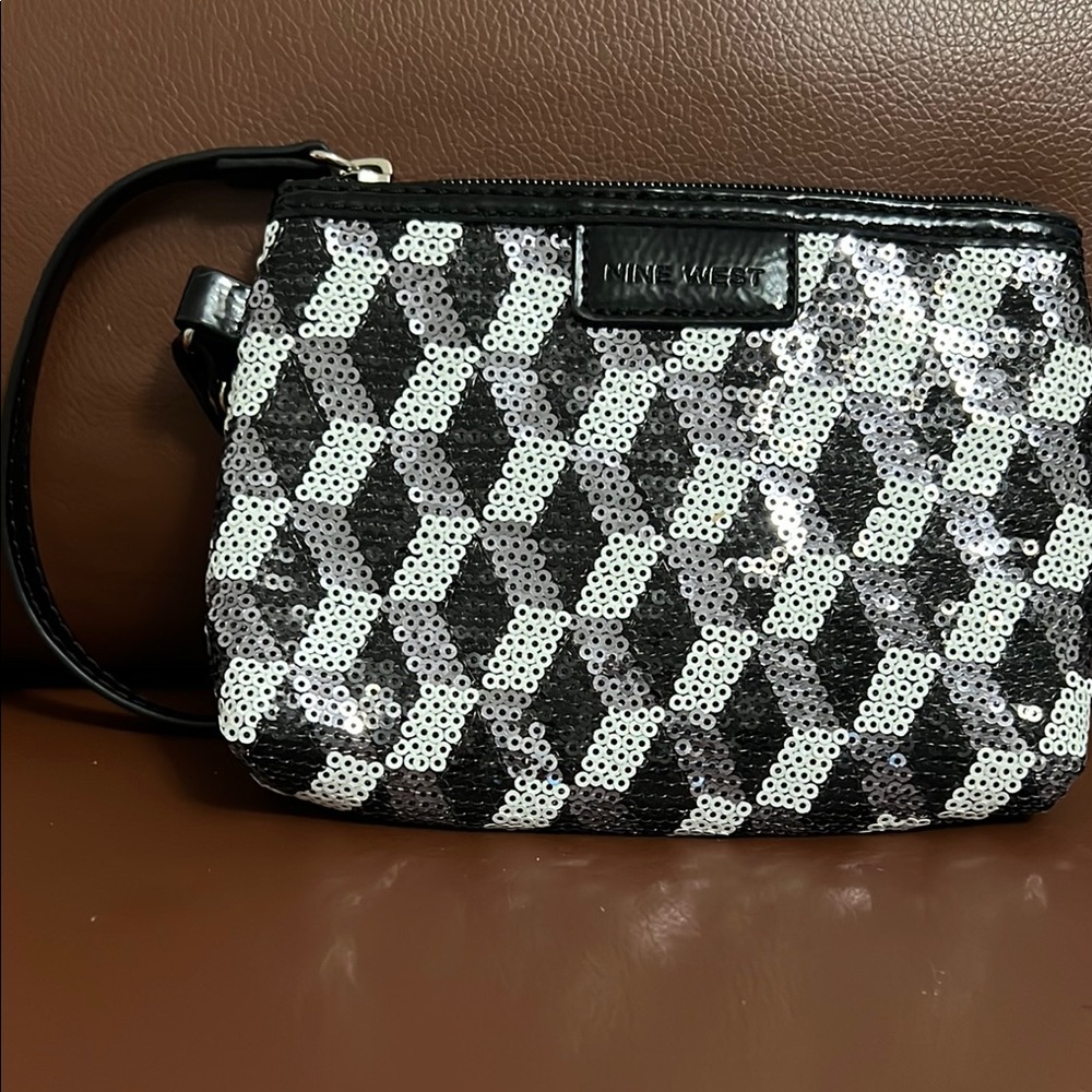 Nine West Black and White Sequin wrislet Bag